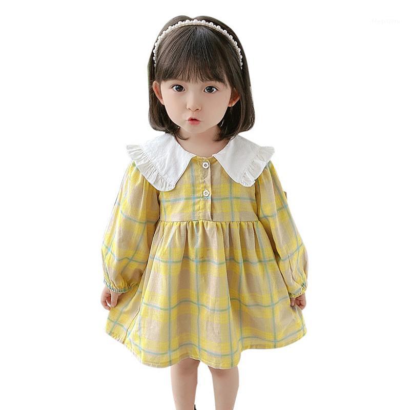 

Hot Sale Girls' Dress 2020 Autumn Korean Girl Long-sleeved Plaid Dress MY-6073 Yellow 2-7 Years Old1, As pic