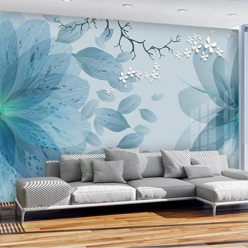 

Modern Wallpaper 3D Blue Flowers Butterfly Photo Wall Murals Living Room TV Bedroom Romantic Home Decor Self-Adhesive Stickers, As pic