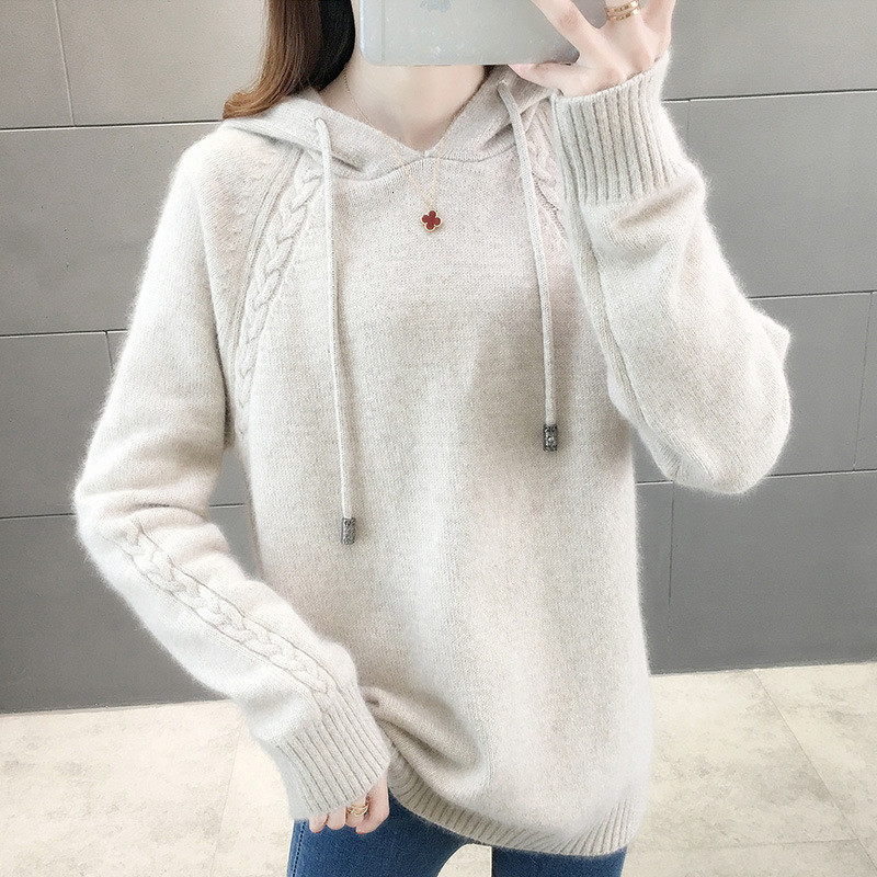 

2021 New Autumn of women sleeves long students casual blouses wear off shirts with knitted hoodie tops sf0019, Beige light tan.
