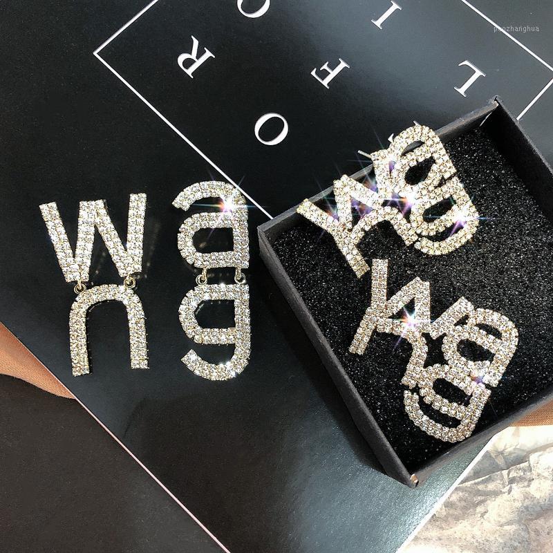 

Lifefontier Unique Design Woman Crystal Letter Drop Earrings Rhinestone Letters Pendant Long Dangle Wedding Jewelry & Chandelier, Silver