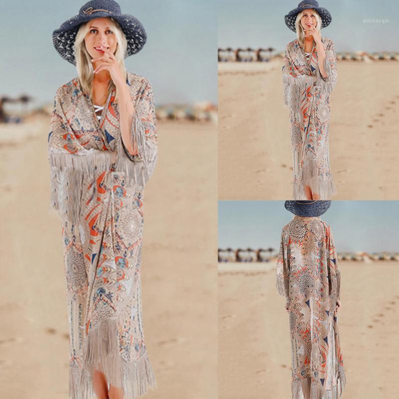 

Beach Wear Women's Summer Dress 2020 Fashion Retro Printed Beach Bikini Sun bathing suit Cover Ups vestido playa1