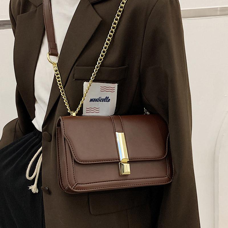 

Solid color Square Crossbody Bags 2021 Fashion New Shoulder bag PU Leather Women's Designer Handbags Ladies Chain Messenger Bags, Black