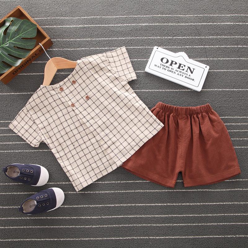 

2021 Boys Clothes Summer New Plaid T-Shirt + Shorts Boys Outfits 2Pcs Christmas Children Clothes, Bn401 gray