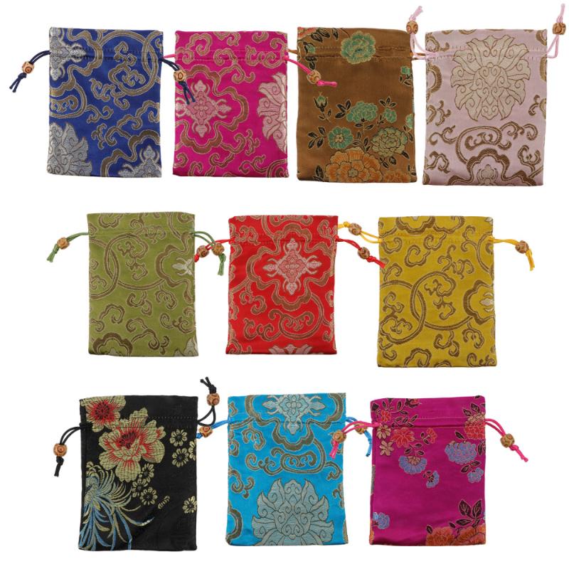 

10pcs Wedding Candy Gift Drawstring Bags Brocade Storage Pouches (Mixed Style