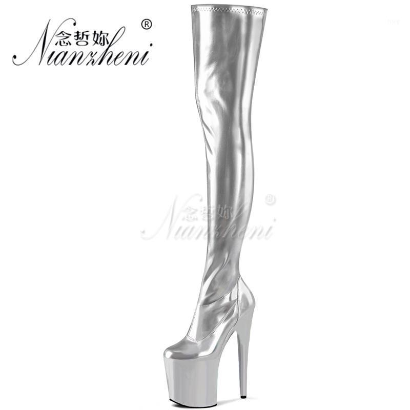 

20cm Super High heeled shoes Trend All match Over the knee Boots 8 inches Nightclub Pole dancing Big Size Women's shoes Big Size1, Silver 6 inch