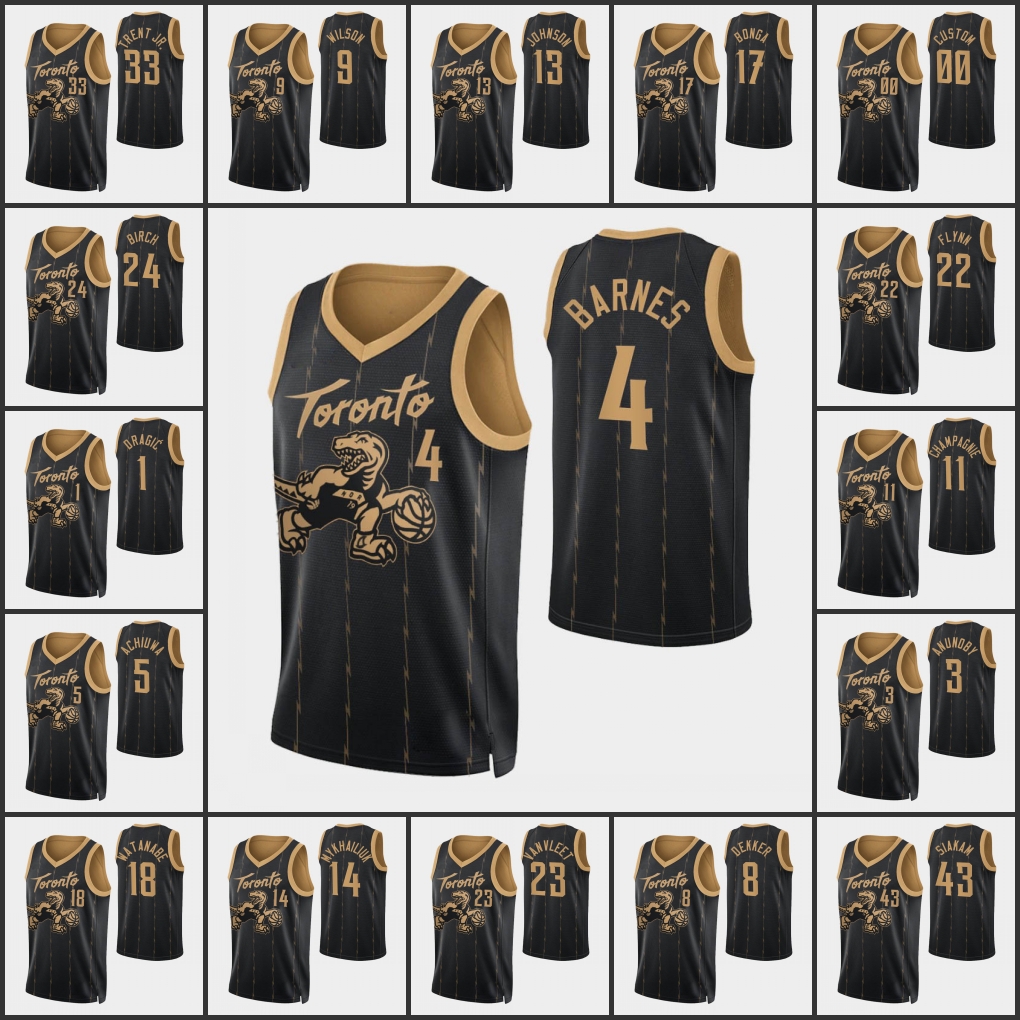 

Men Toronto Raptors''OG Anunoby Fred VanVleet Pascal Siakam D. J. Wilson Gary Trent Jr. 75th Anniversary Custom City Black Jersey