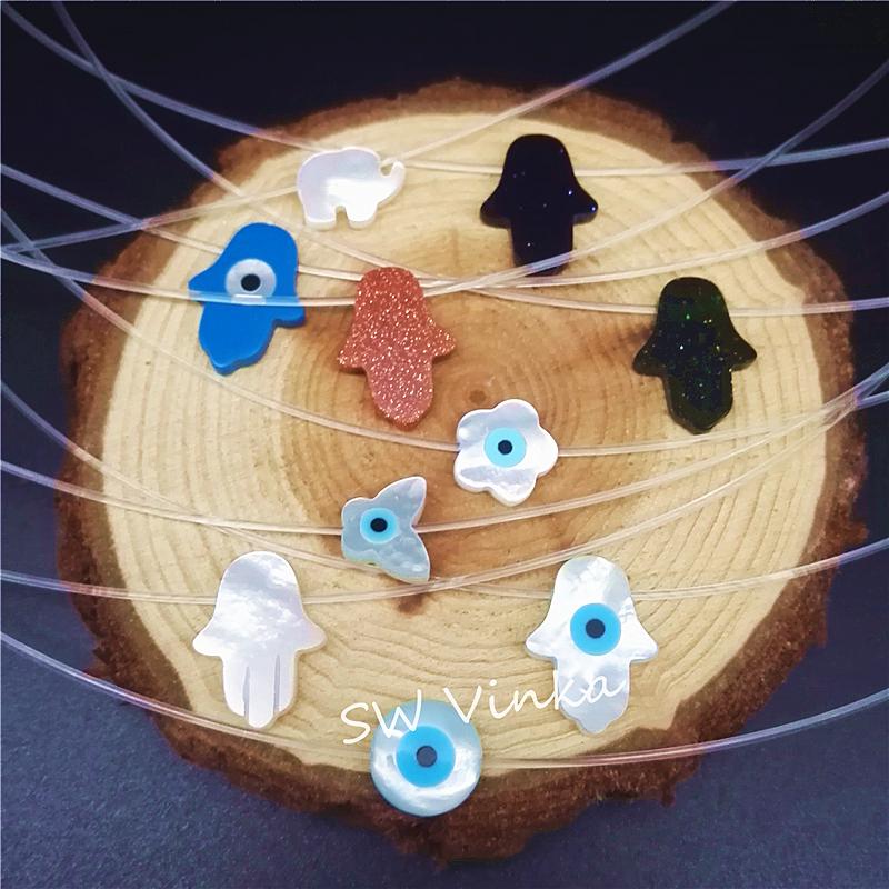 

2020 New sand stone hamsa clear fish string fatima hand elephant necklace choker necklace for women or girls