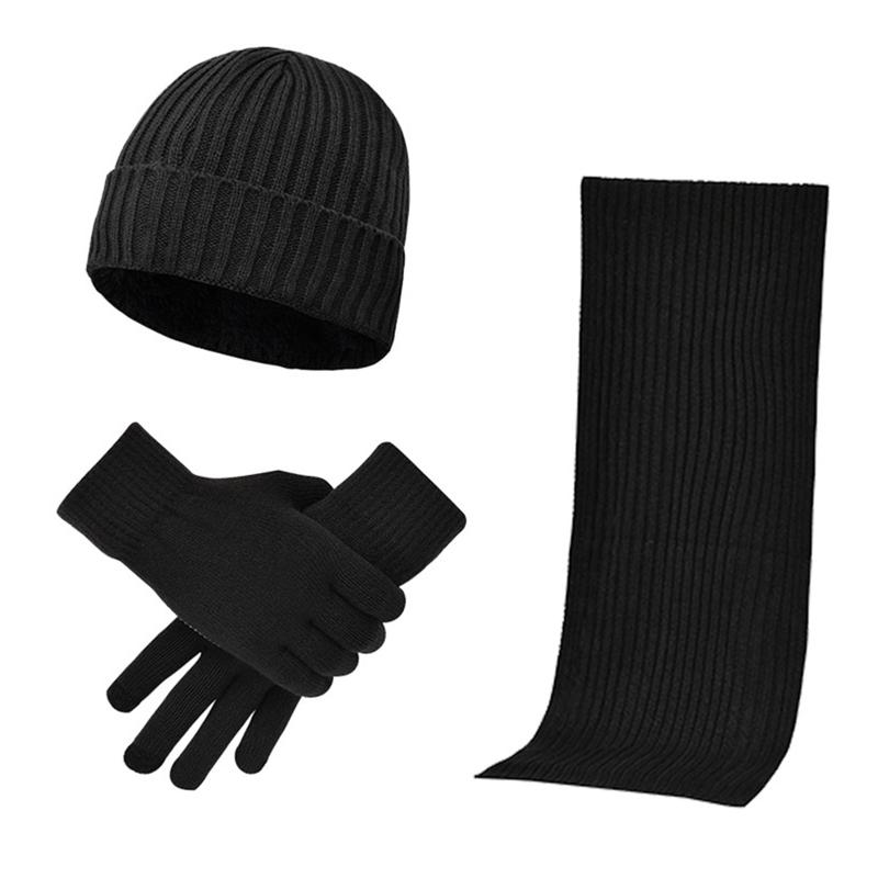 

3pcs Women Men Cold Weather Thick Gift Hat Scarf Gloves Set Windproof Skiing Soft Neck Protection Warm Winter Knitted Beanie