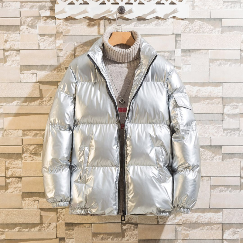 

2021 New Winter New Silver Stripe Shiny Cotton Coat Male Big Thick Hot Jacket in Fashion Free Shipping Clothes 2ZEI, Silvery white.