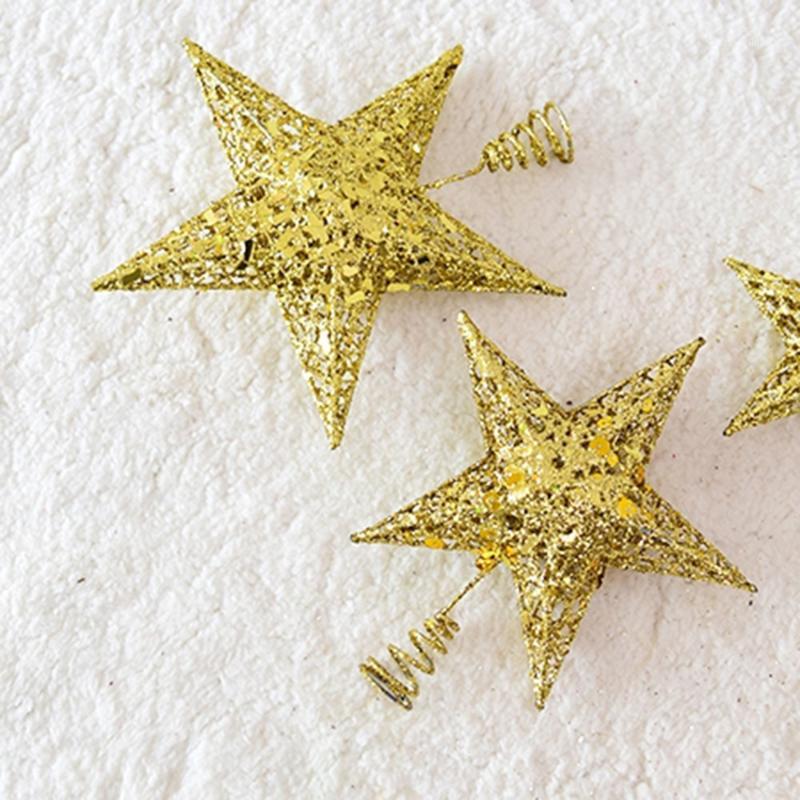 

1Pc Lovely Christmas Tree Topper Treetops Ornament Shiny Festival Gold Silver Red Five-pointed Star Tree Topstar Decorations1