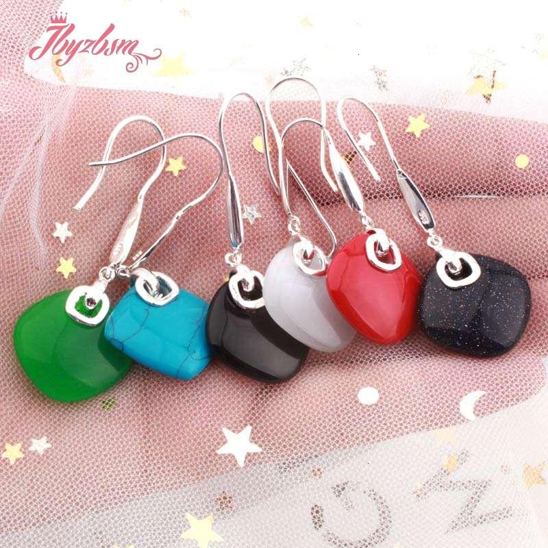 

20mm Square Coral Agates Jades Natural Stone Beads Fashion Jewelry Hook Earrings For Woman Christmas New Year Gift 1 Pair