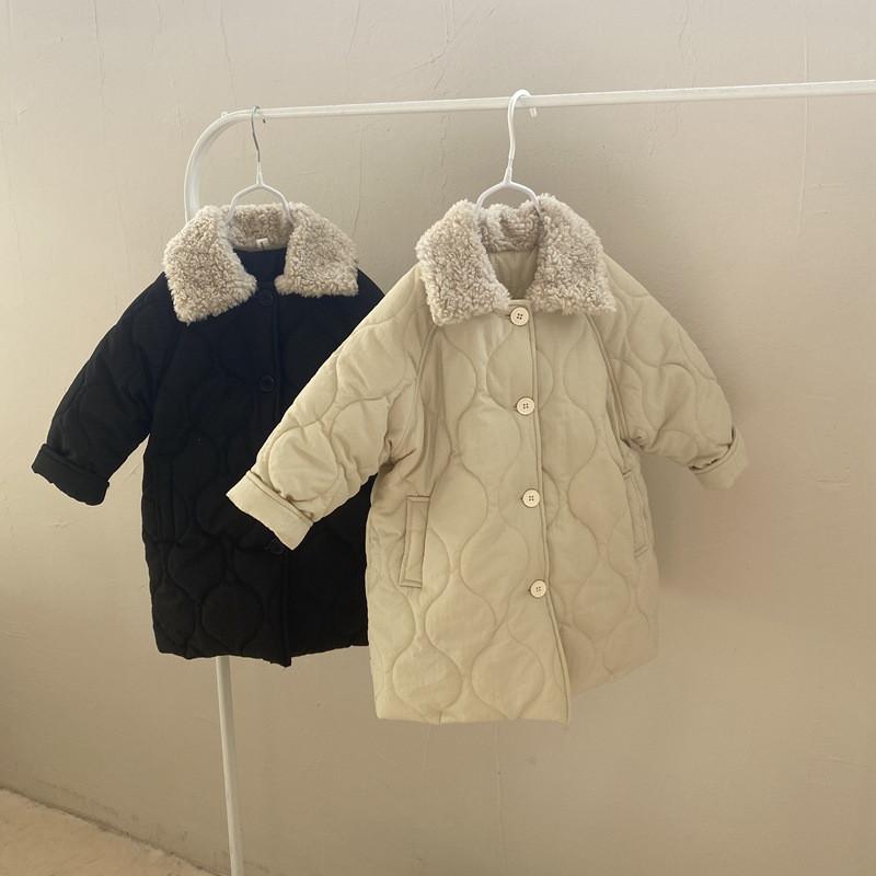 

New Coat Boy Girls Mid-Length Fur Collar Jacket Kids Warm Outerwear Winter Spring Teenage Single-Breasted Clothes High Quality, Pant