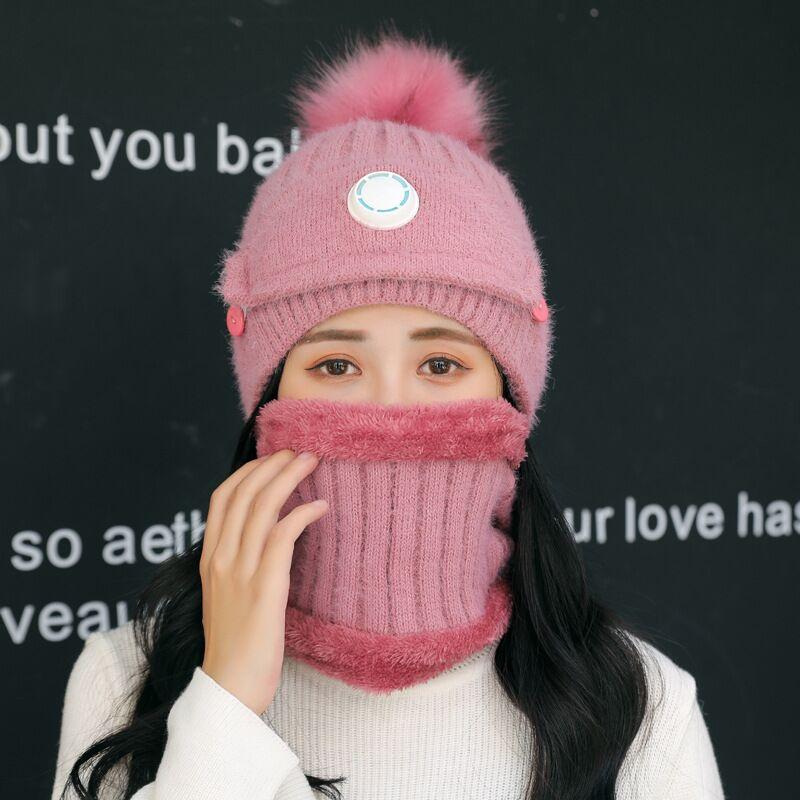 

Beanie/Skull Caps Brand Beanies Hat Women Sets 3pcThick Knit Skullies Hats Scarf Mask Female Winter Outdoor Windproof Warm Knitted Wool, Black