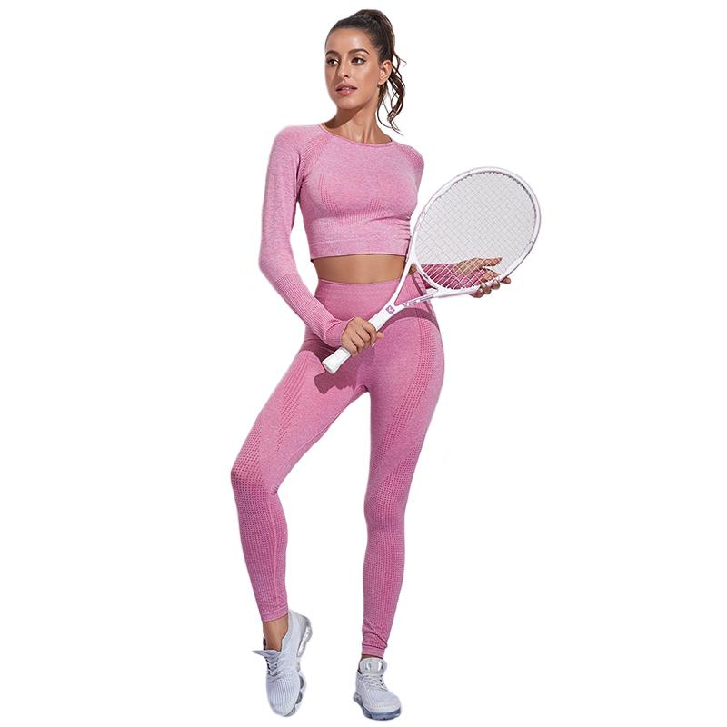 

11 Colors Fashion Womens Seamless Quick Dry Long Sleeves Sport Suit Close-Fitting Yoga 2pcs Set Gym Wear, Sports set red