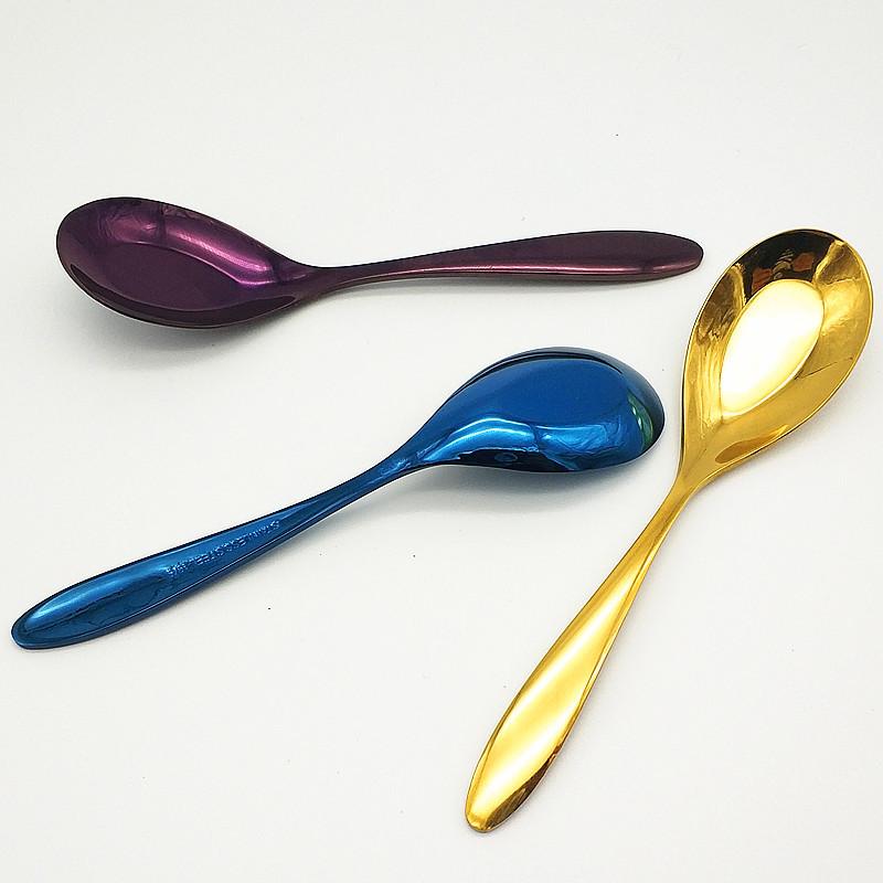 

304_Stainless Steel Titanium Gold Purple Blue Blue Top-grade Household Flat-bottomed Spoon Japanese and Korean Noble Hotel Spoon