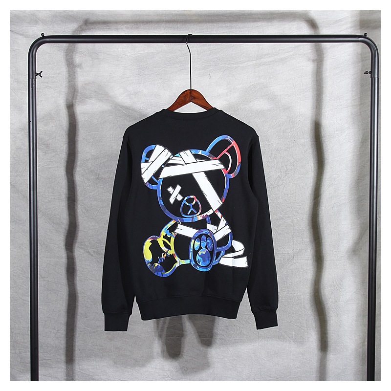 

2021 New Street Fashion Brand Black O-neck Funny Cartoon Bear Print Early Autumn Thin Pullover Top Hoodie for Men Women Sr4y, White