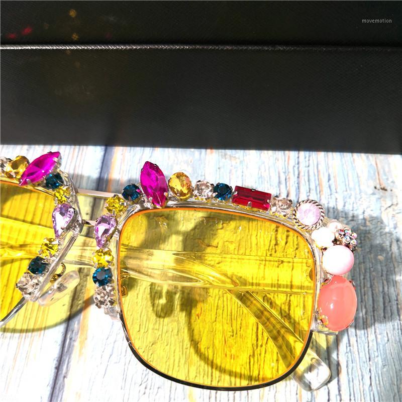 

Lady Brand Designer yellow Crystal Sunglasses Women Diamond Frame Vintage Ocean Shades Sun Glasses For Female FML1