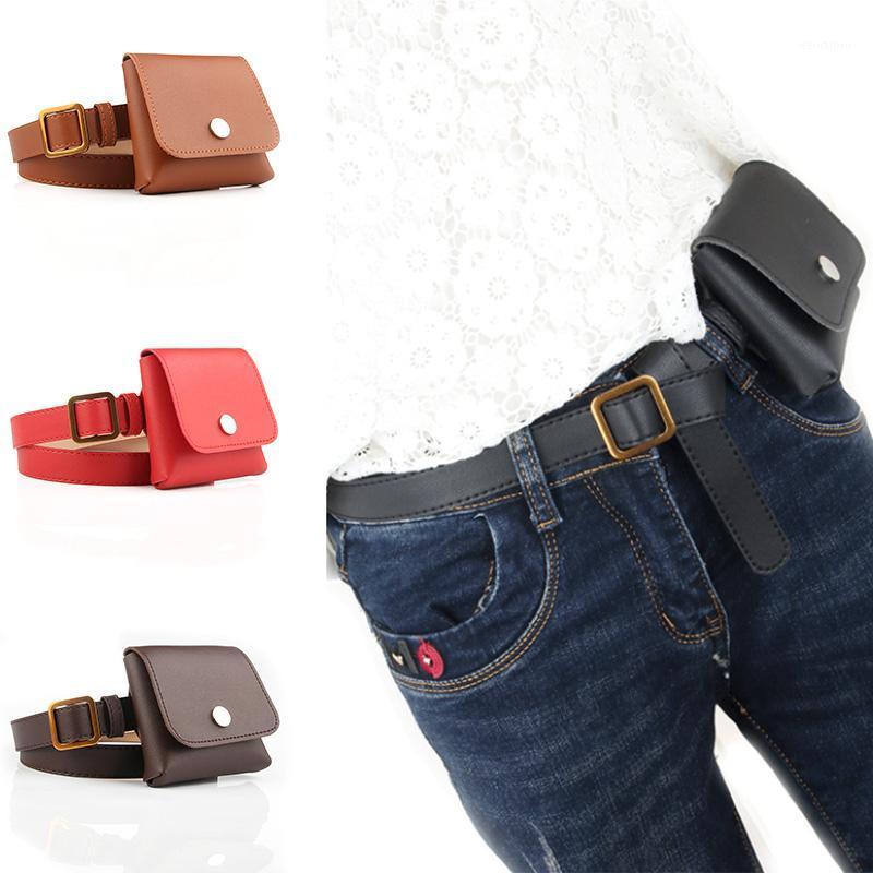 

New Ladies Fashion Retro Belt Bag Key Phone Dual-use Bag Decorated Simple Waist Vintage Harajuku Pu Leather Waist 20211, Black