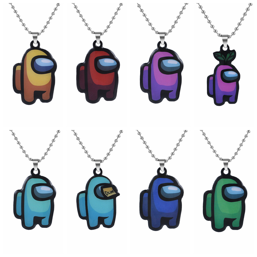 

Among us Pendant Necklaces Metal Style Colorful Games AmongUs Beads Chain Gift for Boyfriends Jewelry, Silver