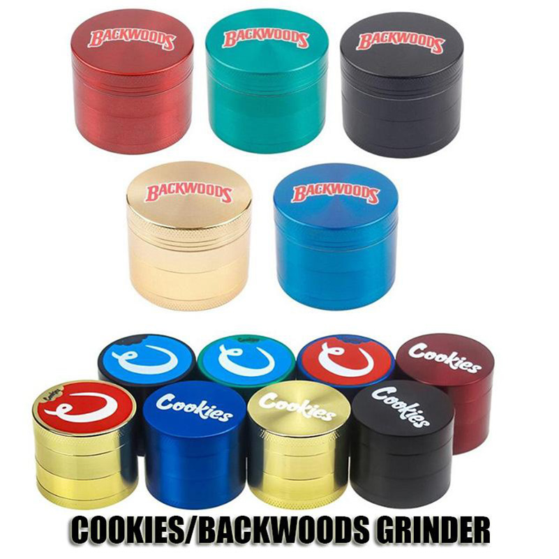 

Cookies Backwoods Grinder 40mm 50mm 55mm 63mm Tobacco Slicer 4 Layers Herb Crusher Metal Grinders Hand Muler Smoking Accessories