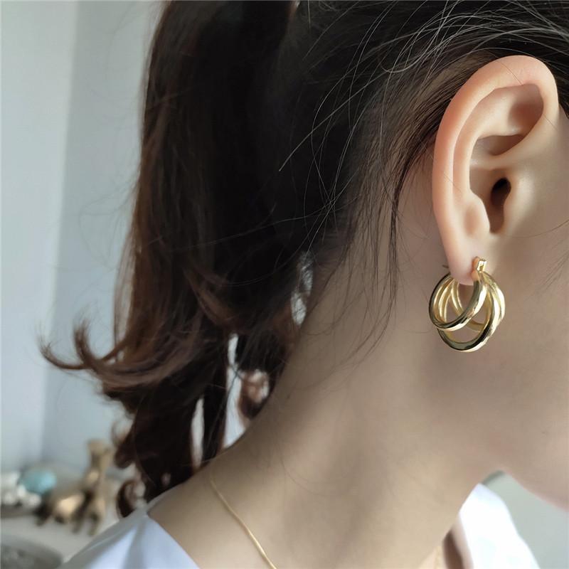 

RUIYI Real 925 Sterling Silver Special-Shaped Multi Layered Cirlce Stud Earrings Women Luxury Wedding Jewelry Geometric Earrings