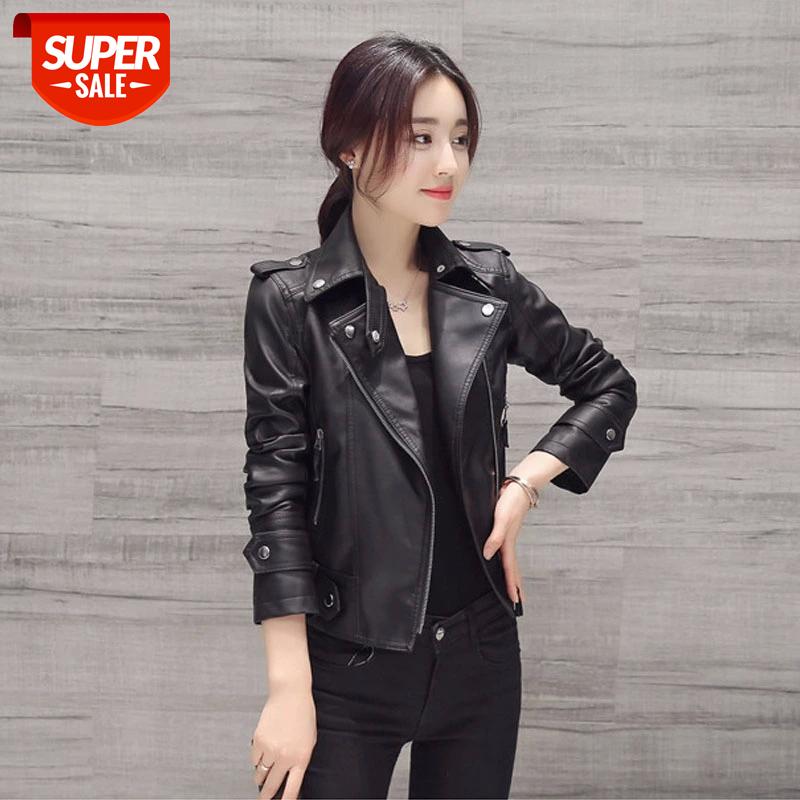 

NORMOV Fashion Solid Women Coats Turn Down Collar Long Sleeve With Zipper Button PU Jackets Black Short Coats Plus Size #UQ18, Black;brown