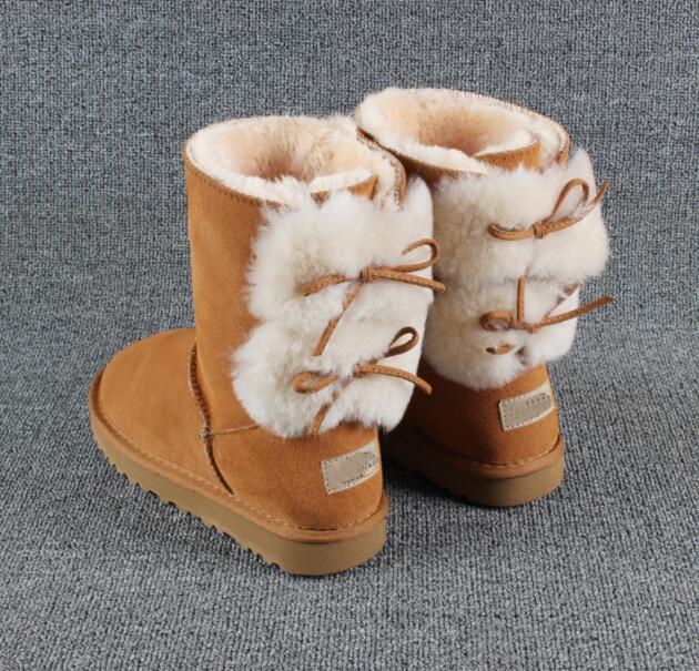 

Hot sell AUS U3280 short 2 Bow women snow boots Fashion style bowknot keep warm short winter Genuine Leather Sheepskin boots coupon G3280, Grey