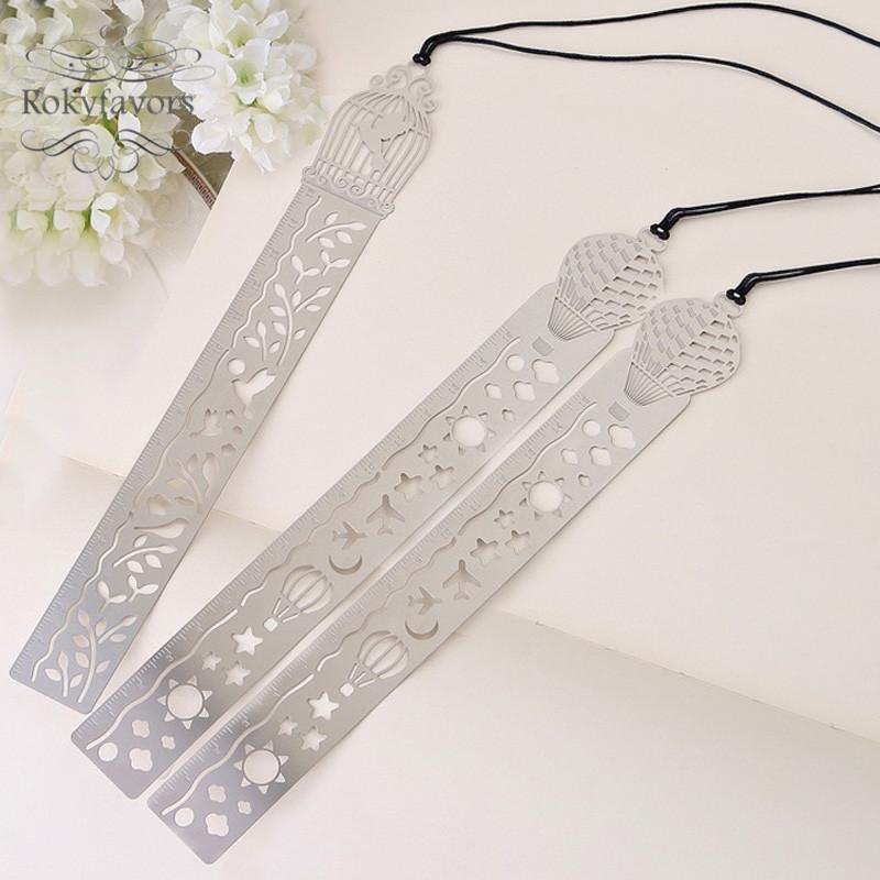 

4PCS 3in1 Hollow Out Stainless Steel Bookmark With Bird Cage or Air Balloon Shape Kids Party Favors Gradulation Giveaways