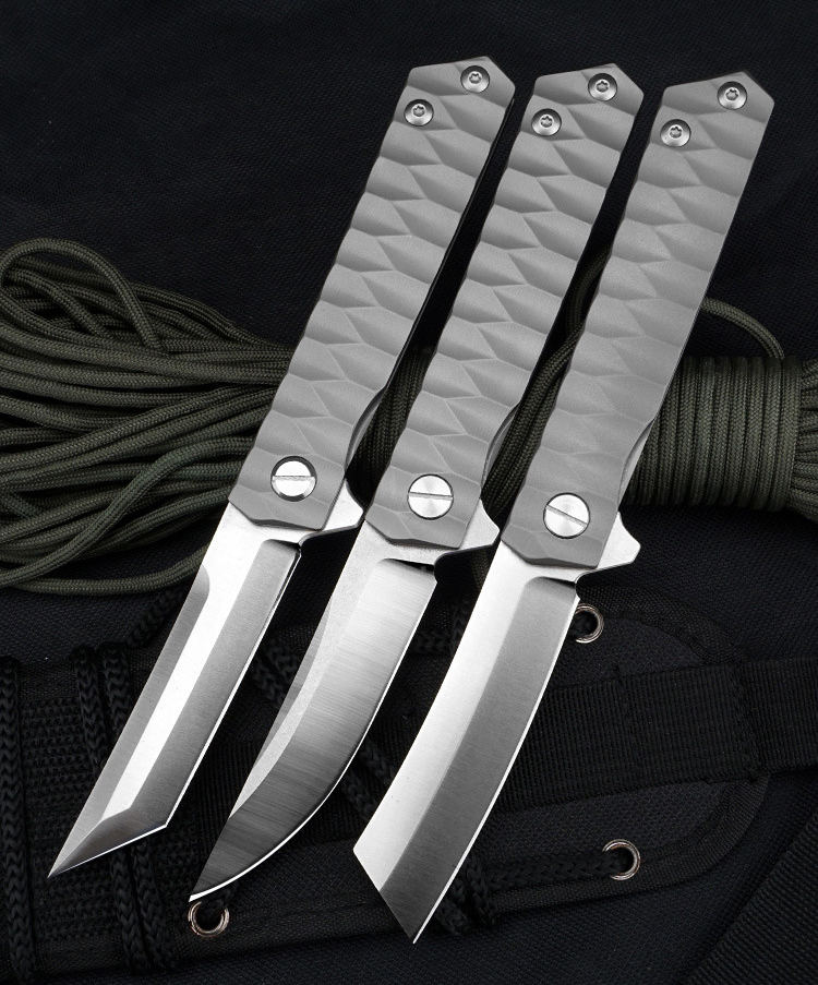 

heavy weight gray titanium handle smooth opening cnc d2 sharp blade linerlock camping folding knife outdoor tool knives men gift tool knife
