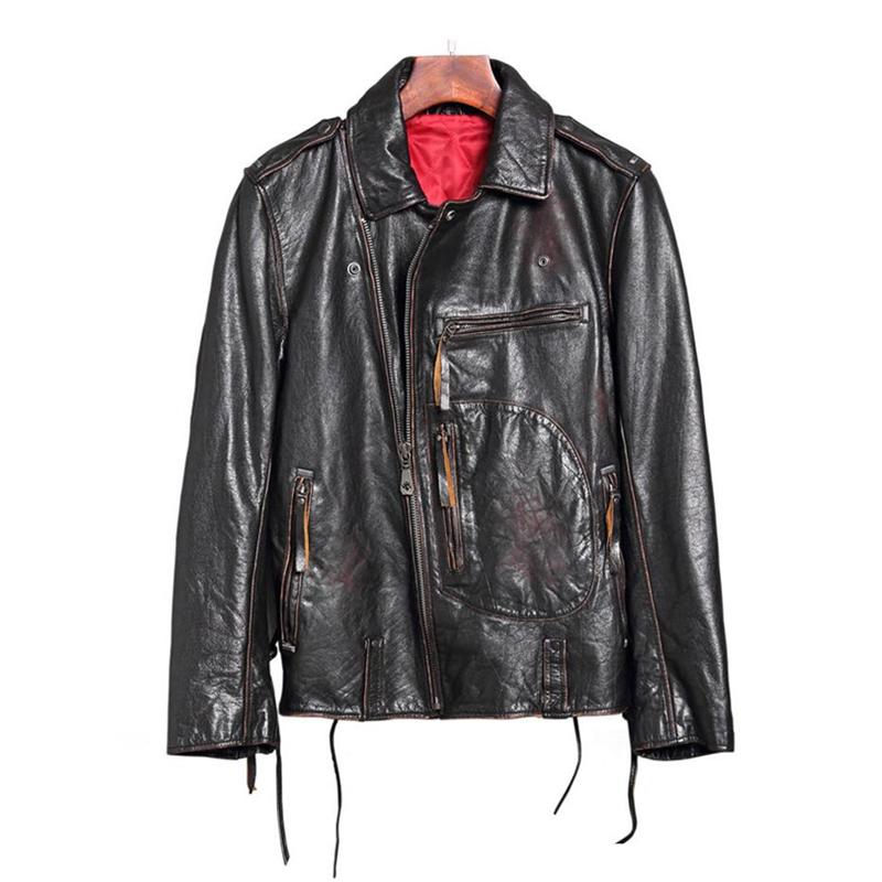 

2020 Vintage Brown Men American Motorcycle Leather Jacket Plus Size XXXXXXL Genuine Cowhide Slim Fit Biker's Coat FREE SHIPPING