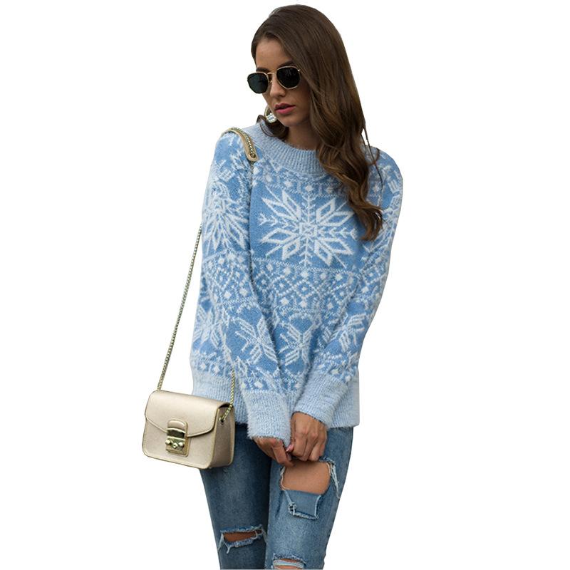 

2020 Christmas Style Ladies Knitting Sweater Female Snowflake Women' Pullover Sweater K076, Pink