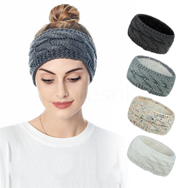 

Knitted Headband Winter Women Lady Warmer Crochet Turban Head Wrap Plush Earflaps Elastic Headwrap Hairbands Accessories DB372, 1-label