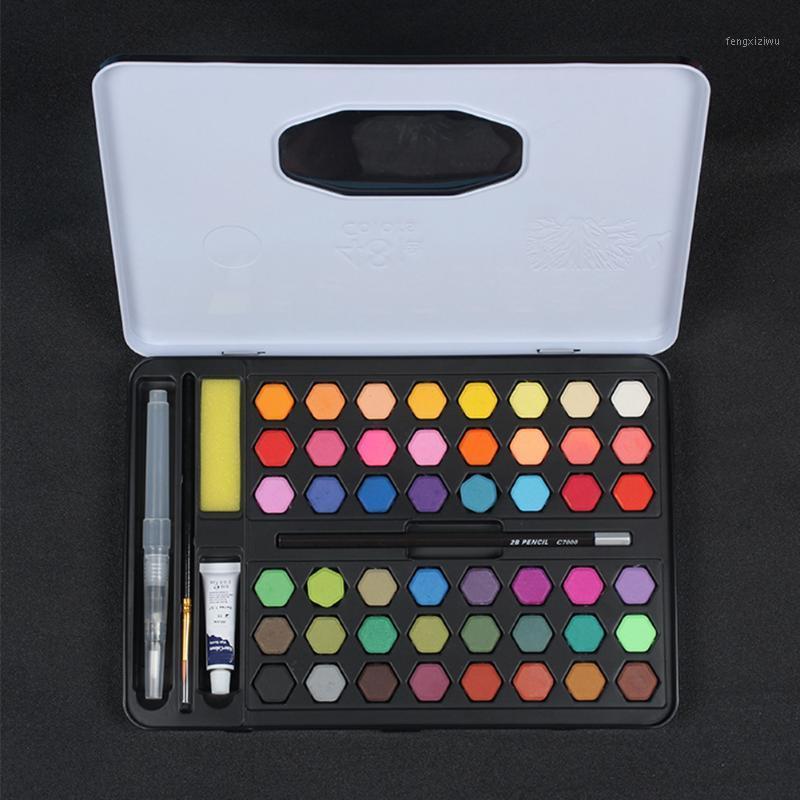 

Portable Watercolor Paint Set With Box DIY Drawing Gift Sketching Bright Color Solid Children Art Supplies Paintbrush Artist1