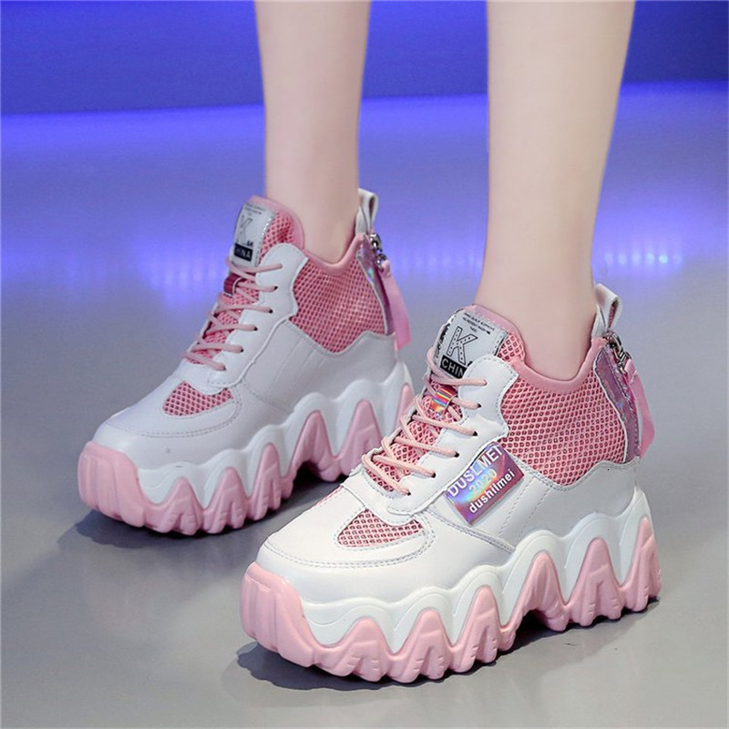 

2021 New Red Black Summer Hidden Casual Shoes Female Nine Inches High Fashion Heels Breathable Chunky Sneakers Outdoors OUEZ
