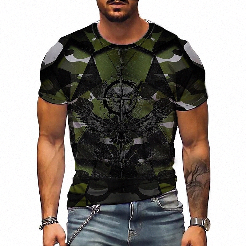 Men's T shirt 3D Print Graphic Camouflage Crew Neck Daily Sports Print Short Sleeve Tops Casual Classic Designer Big and Tall Green Army Green