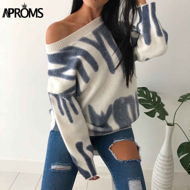 

Aproms Multi Striped Knitted Soft Sweaters Women Autumn Winter Long Jumpers Oversized Pullovers Streetwear Loose Outerwear 201204, Navy