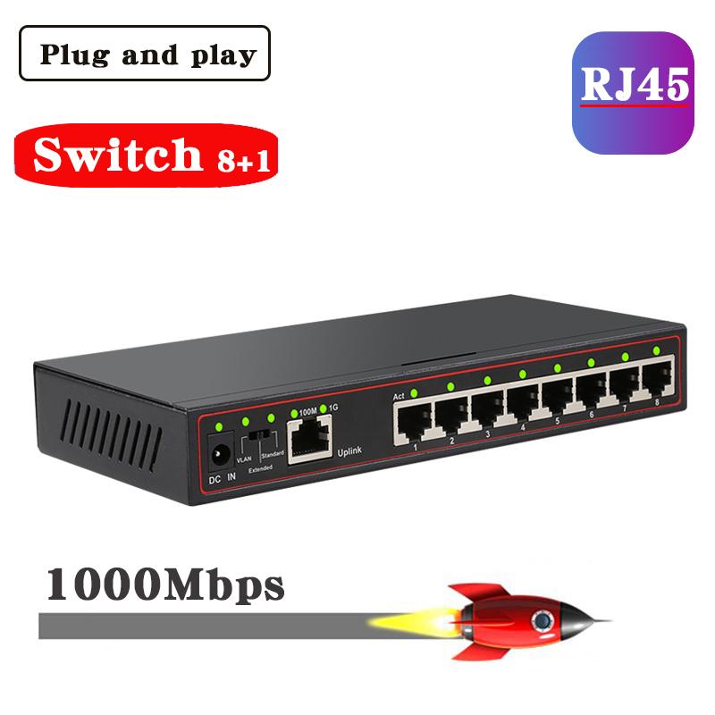 

Lan switch 1000Mbps Mini 9-port Gigabit Switch Internet Splitter VLAN Support Network Ethernet switches 10/100/1000Mbps RJ45 Hub