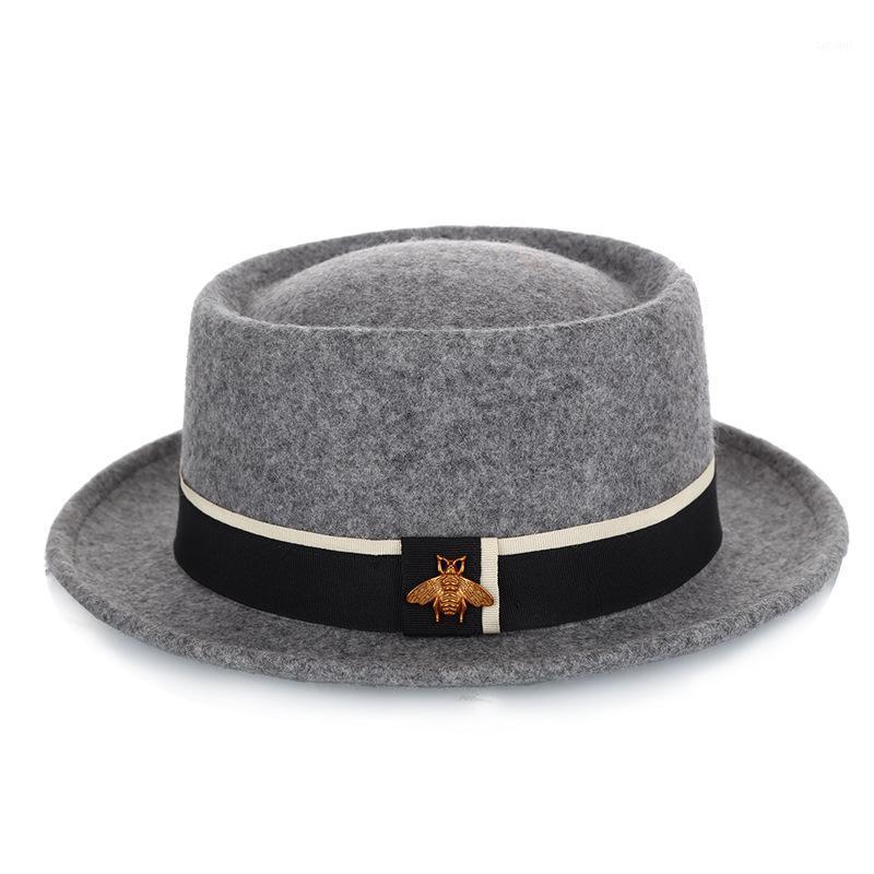 

New Korean Jazz Hat of Pure Wool for Autumn and Winter Ladies in 2020,Fashionable Bee Trim Little Top Hat Traditional Felt1, White