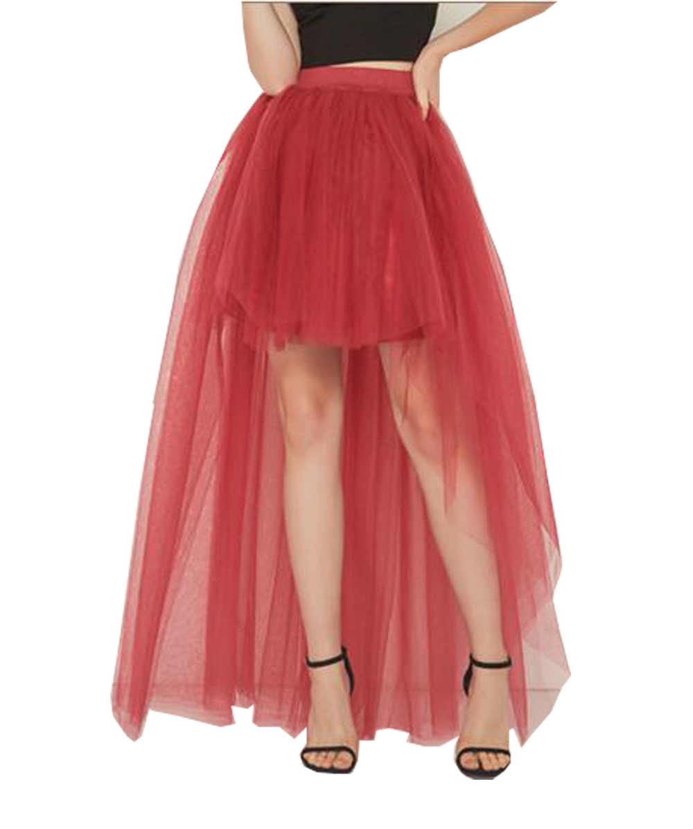 Women Tulle Skirt Fairy High-Low Princess Wedding Party Evening Puffy Dance Ballroom Maxi Tutu Skirt 4-5 Layers
