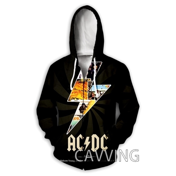 

New Fashion Women/Men's 3D Print AC DC Band Zipper Hoodies Zip Up Hooded Sweatshirts Harajuku Hoodie Hip Hop Sweat C0127, Black
