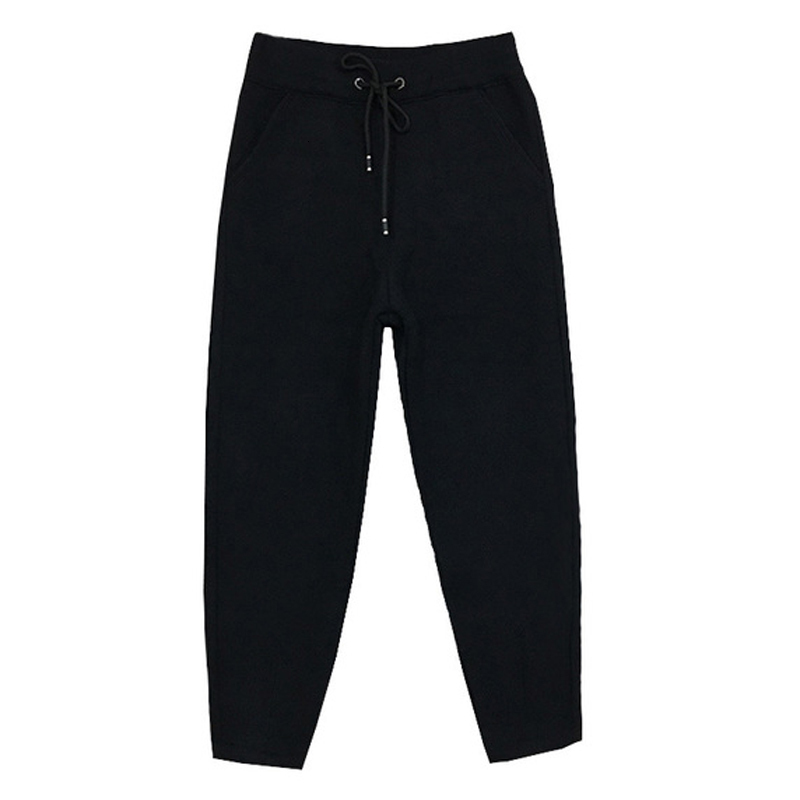 

Autumn Winter Wool Pants Women Korean High Elastic Waist Harem Elegant Trousers Female Warm Women' Ankle-Length Woolen Pants 201228, Black