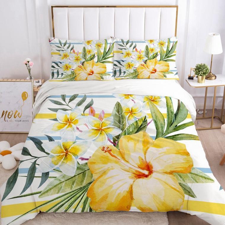 

3D Duvet Cover Set Bedding Sets Double Queen Blanket Quilt Cover Country Yellow Flowers Bedclothes Bed Linings EUR UK 2-3pcs/set1, Flower 043-white-d