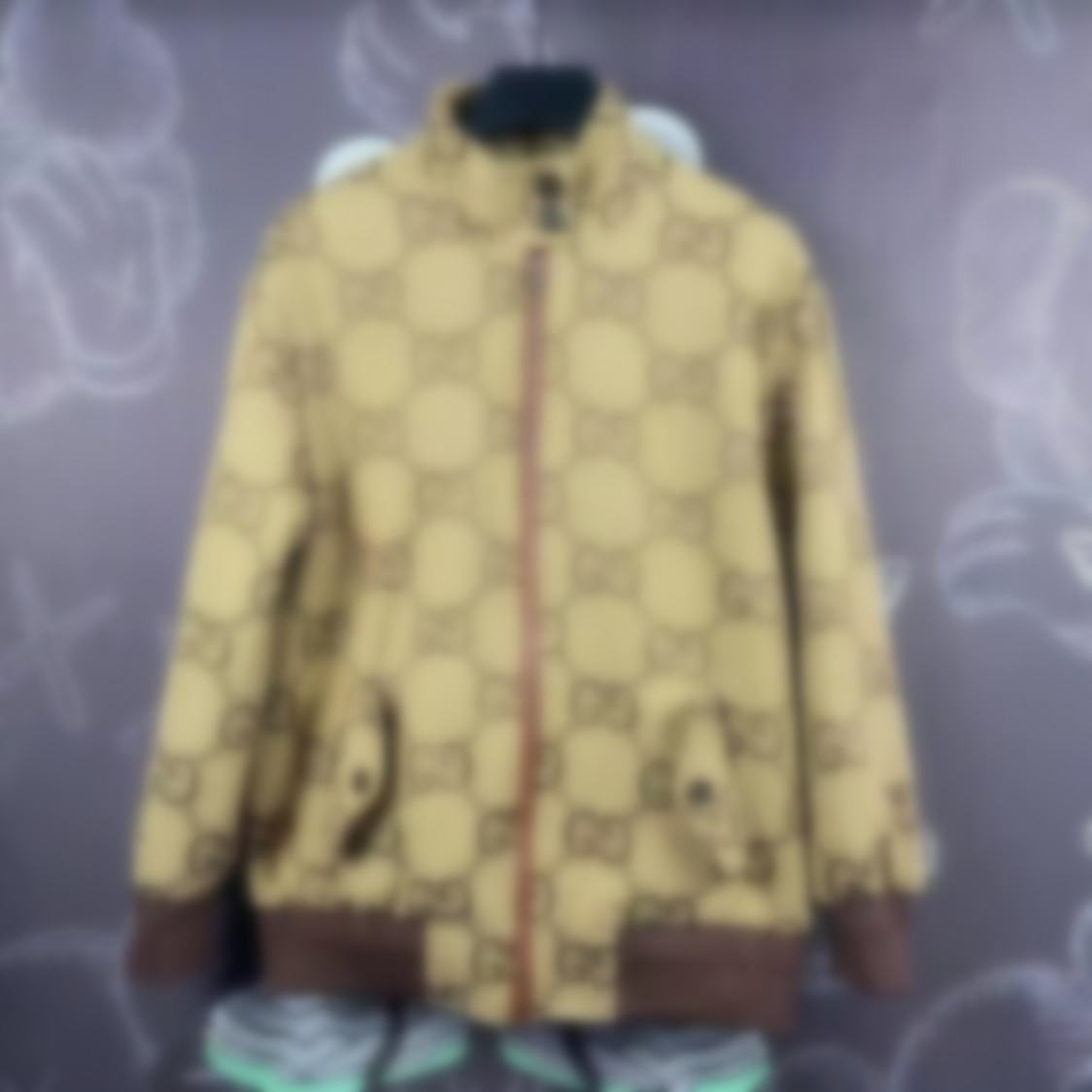

Autumn and winter new FW22 classic classic jacquard full body l0 jacquard fabric stand-up collar long-sleeved jacket jacket, Khaki