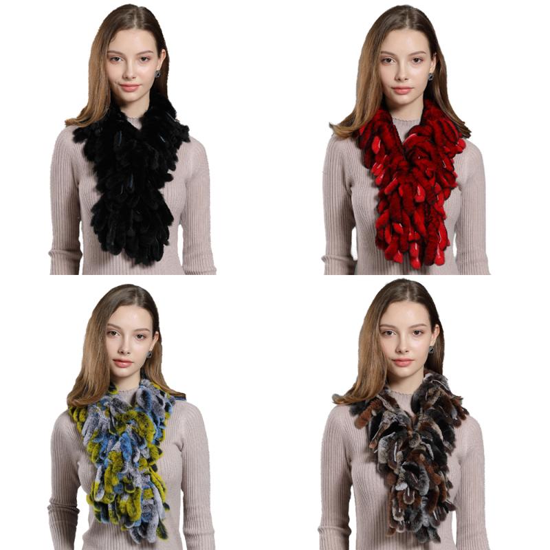 

Fur Scarf Women Real Rex Fur Neckerchief Hand-woven Winter Outdoor Warm 18Colors