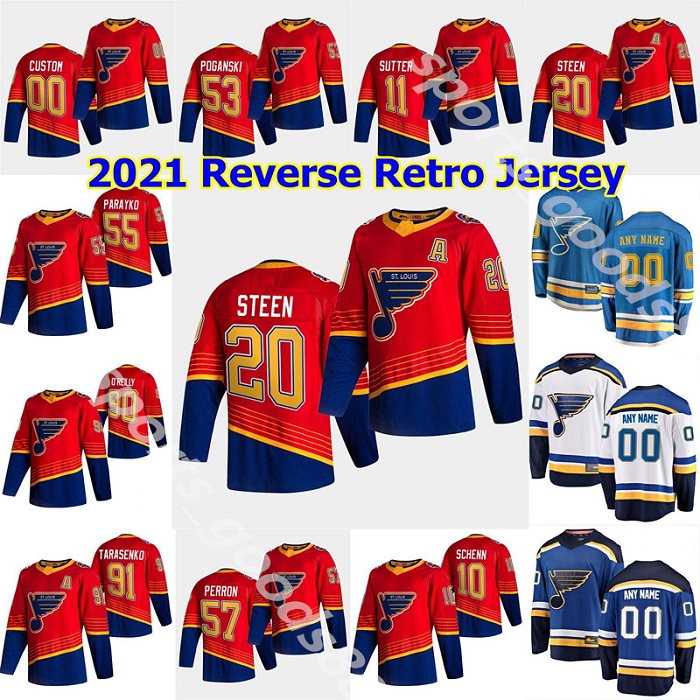 

NEW St. Louis Blues 2021 Reverse Retro Hockey Jerseys Ivan Barbashev Jersey Carl Gunnarsson Brett Hull Vladimir Sobotka Red Custom Stitched, Colour 2