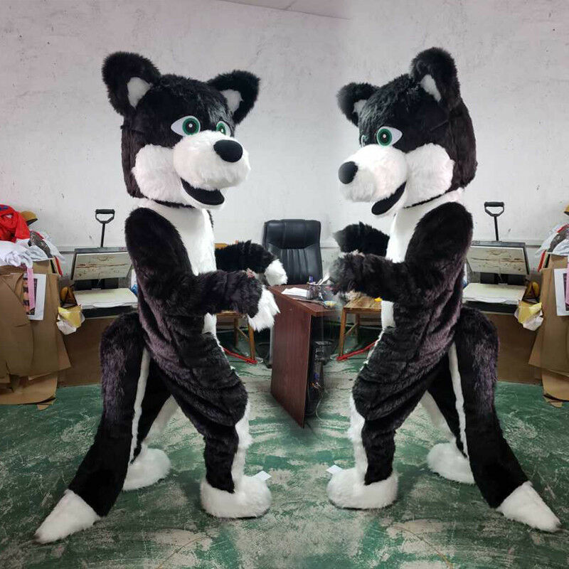 Mascot Costumes Black Husky Dog Mascot Costume Animal Adults Suit Xmas Party Fancy Dress-image-748262310