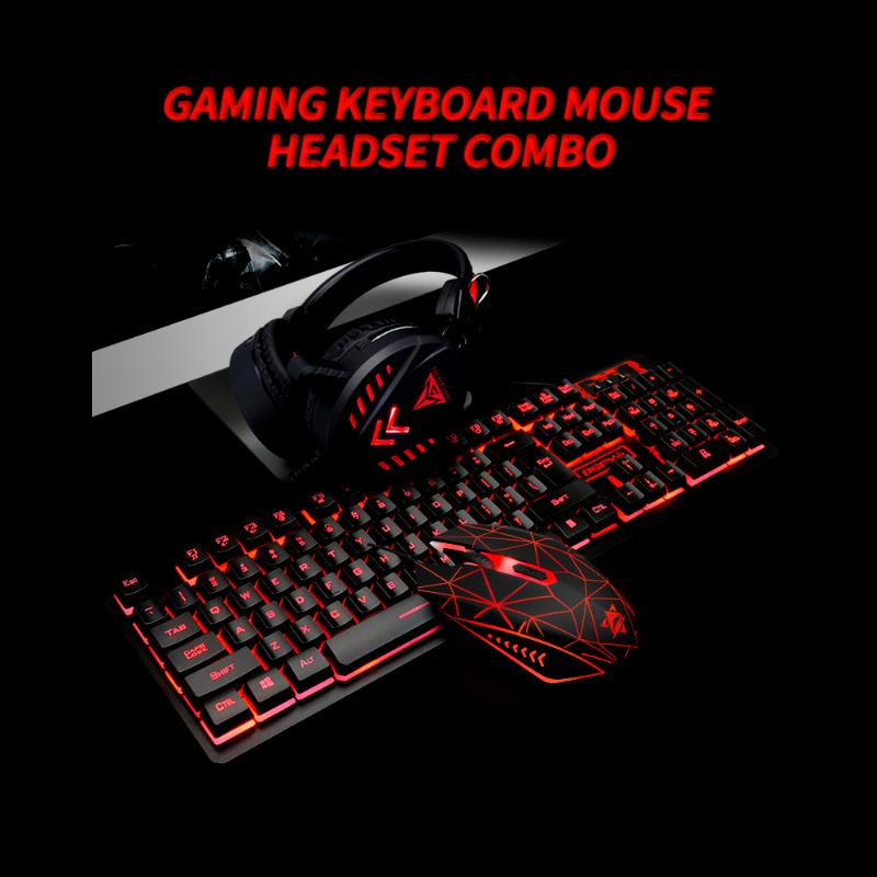 

Three-color Backlight Gaming Keyboard Mouse Headset Set Wired Keyboard Colorful LED Breathing Light Mouses Gaming Headset Combo