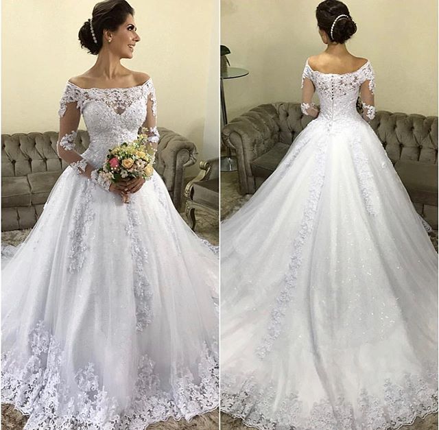 

2021 New Dressed Bride Sweep Train Sheer Button Cover As Wedding 8R6W, White