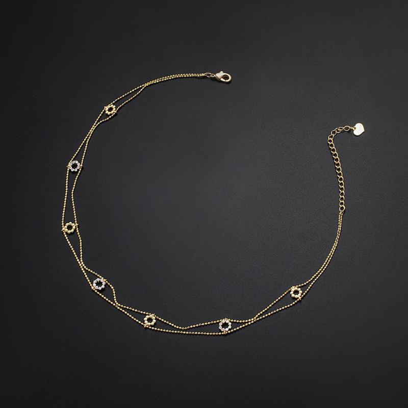 

Women's Fashion Necklace Flower Style Adjustable Zircon Hollow Out Double-chain Collare Minimalist Necklace Jewelry Accessory