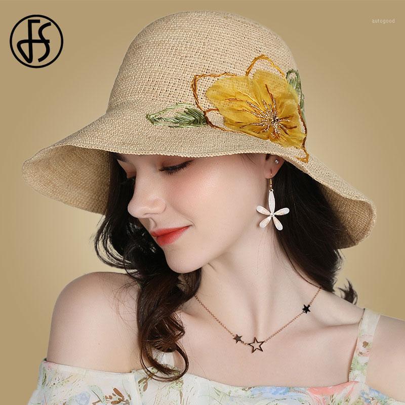 

Wide Brim Hats FS Women Sun Summer Floppy Straw Hat Female Big Flower Beach Round Pink Yellow Fedora Chapeu Feminino1, Beige pink